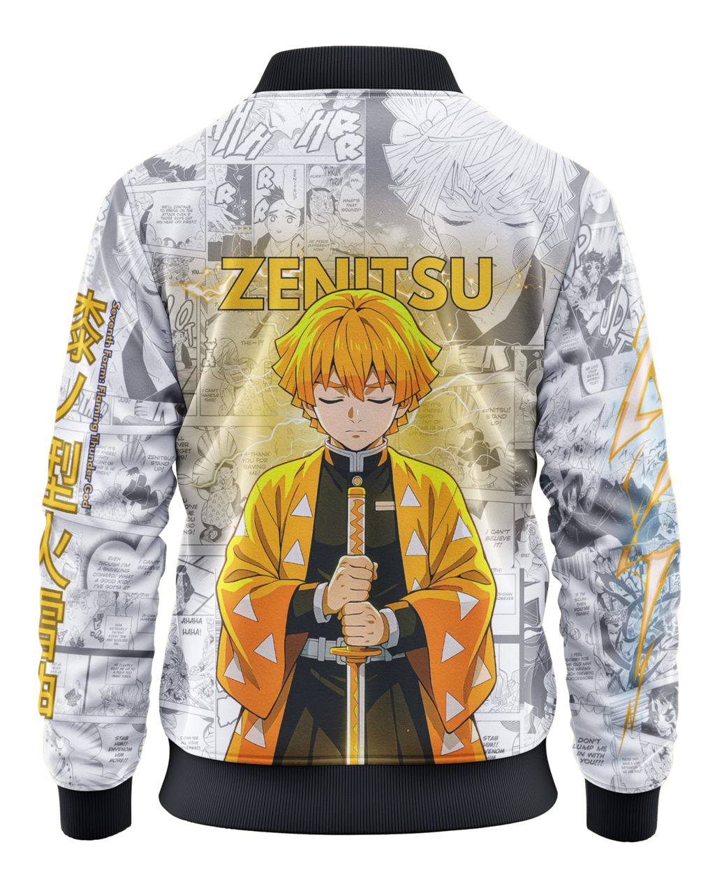 Zenitsu Flaming Thunder God - Demon slayer Anime Style streetwear Bomber Jacket